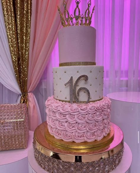 Big Birthday Cakes Sweet 16, 16 Shades Of Pink Birthday Cake, Sweet 16 3 Tier Cake, Aesthetic Sweet 16 Dress, Bday Cake Sweet 16, Pink Birthday Cake Sweet 16, 3 Layer Sweet 16 Birthday Cake, Rose Gold Sweet 16 Photo Shoot, Simple Pink And Gold Cake