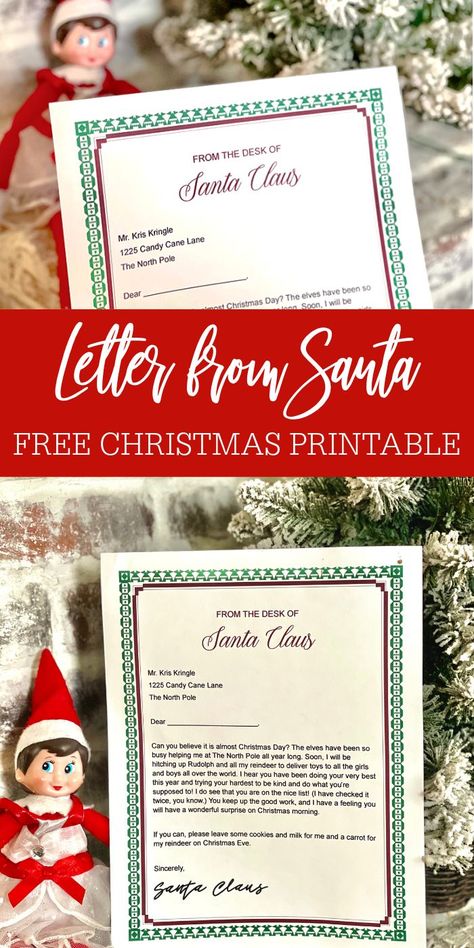 FREE Printable Letter from Santa! Elf Santa Letters, Christmas Letter Printables, Elf On The Shelf Printables Free Letter, Letter From Santa To Kids Free Printable, Letters From Santa To Kids, Letter From Santa, Santa Letter Template Free Printable, Letters From Santa, Free Letters From Santa Printable