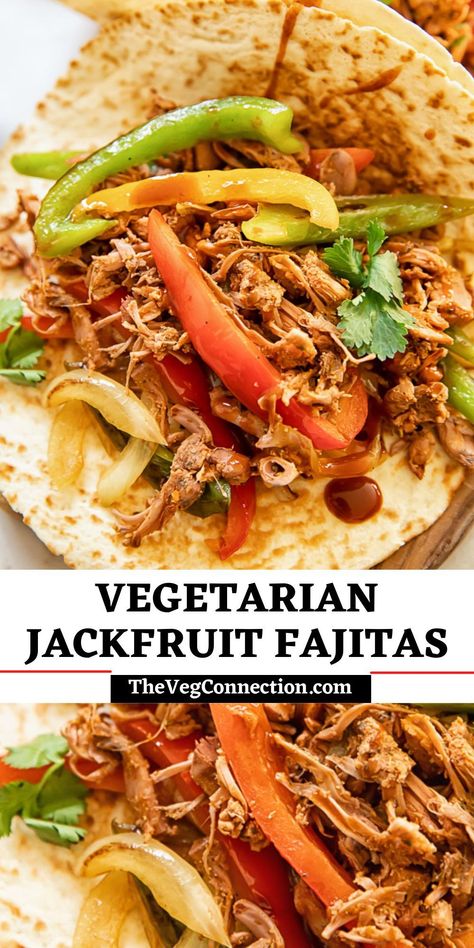 Jackfruit Fajitas, Vegetarian Fajitas, Vegan Fajitas, Jackfruit Recipes, Fajita Recipe, Meatless Meals, Fajitas, Vegan Vegetarian, Mexican Food Recipes