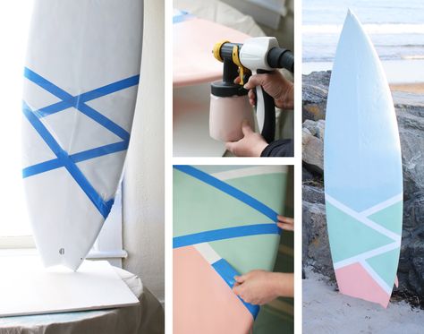 Paint Surfboard Diy, Diy Painted Surfboard, Diy Cardboard Surfboard, Surf Camp Paint, Painting On Surfboard, Painted Surfboard Ideas, Surfboard Paint, Surf Board Designs Surfboard Art Paint, Diy Outdoor Projects