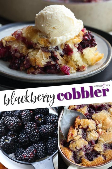 My Easy Blackberry Cobbler Recipe is a fruit packed, classic dessert recipe that is prepped in minutes, with only a few ingredients! Enjoy warm with ice cream! #cookiesandcups #blackberrycobbler #cobblerrecipe Old Fashioned Blackberry Cobbler, Easy Blackberry Cobbler Recipe, Easy Blackberry Cobbler, Blackberry Cobbler Recipe, Cobbler Recipes Easy, Blackberry Recipes, Blackberry Cobbler, Dessert Simple, Cobbler Recipe