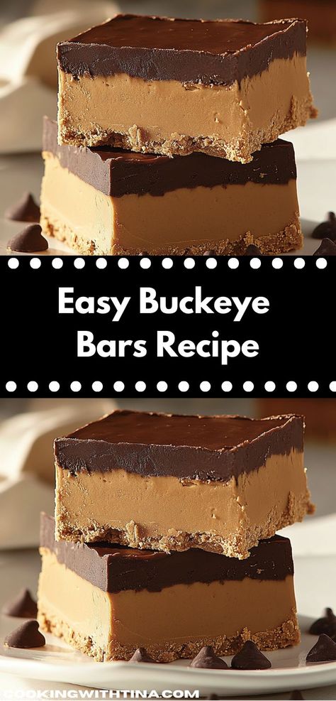 Searching for a crowd-pleasing dessert? Discover these Buckeye Bars, a fantastic mix of flavors in a simple recipe. They're the ideal sweet treat for celebrations or a cozy night in with loved ones. Assorted Cheesecake, Cookie Recipes Fun, Buckeye Dessert, Buckeye Bars Recipe, Buckeye Recipe Easy, Dessert Ideas Simple, Creative Dessert Ideas, Buckeye Bars, Appetizer Christmas