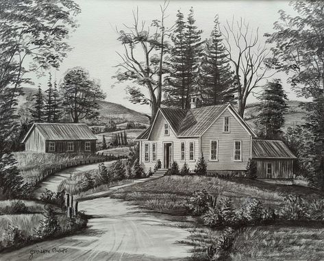 Village Drawing Pencil, Village Scene Drawing Pencil, Village Drawing Landscapes, View Sketch, Pencil Sketches Landscape, Village Scene Drawing, Bamboo Artwork, Village Drawing, Landscape Pencil Drawings