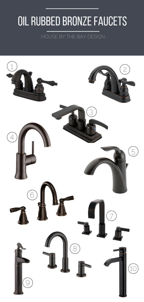 11 Attractive and Affordable Bronze Faucets for the Bathroom | House by the Bay Design Dark Bronze Bathroom Fixtures, Oiled Bronze Bathroom Fixtures, Antique Bronze Bathroom Fixtures, Oil Brushed Bronze Bathroom, Oiled Bronze Bathroom, Oil Rubbed Bronze Bathroom Fixtures, Bronze Faucets, Bronze Bathroom Fixtures, Oil Rubbed Bronze Faucet