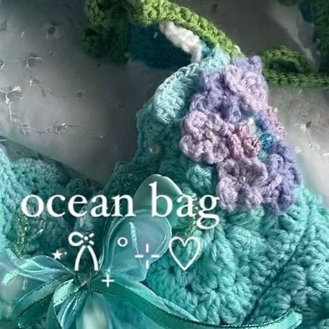 Crochet Ocean Bag, Ocean Bag, Crocheted Jellyfish, Cinch Bag, Kawaii Crochet, Diy Crochet Projects, Ocean Inspiration, Crochet Handbags, Bag Straps