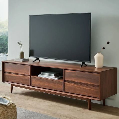 Modern Classic TV Unit . . . . #realestate Tv Cabinet Mid Century, Classic Tv Unit, Small Studio Apartment Decorating, Room Color Combination, Casa Interior, 90s Home, Concept Inspiration, Tv Rack, Living Room Tv Unit