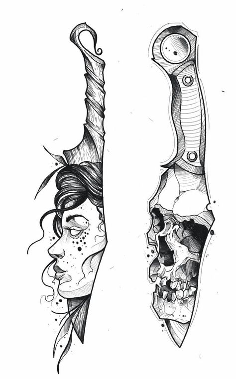 Knife Tattoo Drawing, Forearm Tattoo Designs Sketches, Skull Flash Tattoo, Blackwork Tattoo Sketch, Drawing Ideas Face, Knife Tattoo Ideas, Dagger Tattoo Design, New Drawing Ideas, Growth Tattoo