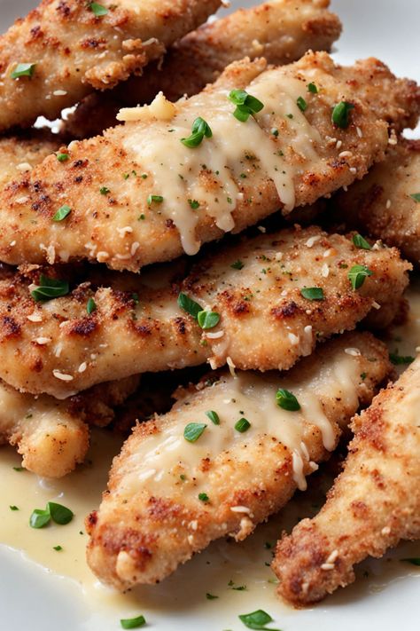 Garlic Parmesan Chicken Tenders Recipe

Ingredients

- 1 pound chicken tenders
- 1 cup breadcrumbs
- 1/2 cup grated Parmesan cheese
- 1 tablespoon garlic powder
- 1 teaspoon salt
- 1/2 teaspoon black pepper
- 2 eggs, beaten
- 1/4 cup olive oil

Instructions

- Preheat oven to 400°F and line a baking sheet with parchment paper.
- In a bowl, combine breadcrumbs, Parmesan cheese, garlic powder, salt, and pepper. In another bowl, beat the eggs. 

Full Recipe on... Garlic Parm Tenders, Breadcrumb Chicken, Parmasean Chicken, Garlic Parmesan Chicken Tenders, Baked Chicken Tenderloins, Cheese Benefits, Baked Garlic Parmesan Chicken, Parmesan Chicken Tenders, Pumpkin Chili Recipe