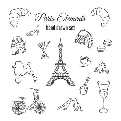 Paris Clipart, Doodle Elements, Paris Illustration, Paris Inspired, Travel Drawing, Paris Theme, Doodle Illustration, Drawing Set, Travel Scrapbook