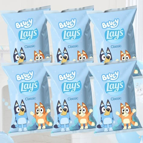 Bluey Chip Bags, Bluey Goody Bags, Bluey Treats, Bluey Decorations, Bingo Bags, Chips Lays, Kids Birthday Treats, Fiesta Bluey, Favor Bags Birthday