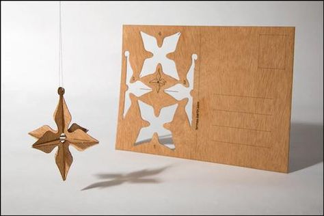 Cnc Lamp, Red Cedar Wood, Wood Postcard, Laser Art, Star Cards, 3d Star, Wooden Cards, Silhouette Stencil, Sustainable Forestry