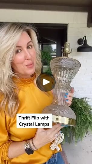 31K views · 549 reactions | Thirft Flip With Crystal Lamps🥰🌅#vintageashtray #vintage #diy #homedecor #upcycle #DIY #upcycling #hacks | Sarah Teresinski Shabby Chic Chandelier Diy, Upcycle Glass Light Shades, Shabby Chic Lamp Shades Diy, Diy Wall Lamp Ideas, Crystal Lamp Makeover, Handmade Lamps Ideas, Old Lamps Makeover, Diy Chandelier Ideas Upcycling, Chandelier Crystals Repurposed