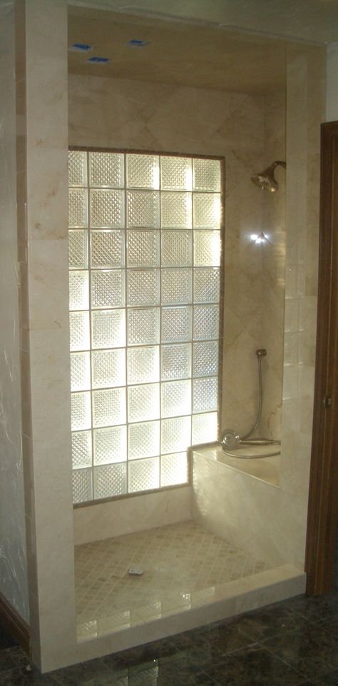 Glass Brick Bathroom Wall, Shower With Window, Stone Installation, Brick Bathroom, Glass Block Shower, Northern Colorado, Dream House Interior, Glass Blocks, Fort Collins