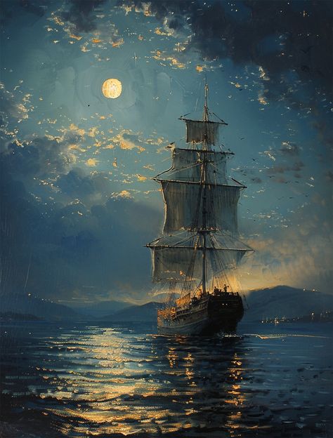 Pirate Ship Art, Ship Paintings, Soyut Sanat Tabloları, Cool Wallpapers Art, A Ship, Fantasy Art Landscapes, Fantasy Aesthetic, Ethereal Art, Dreamy Art