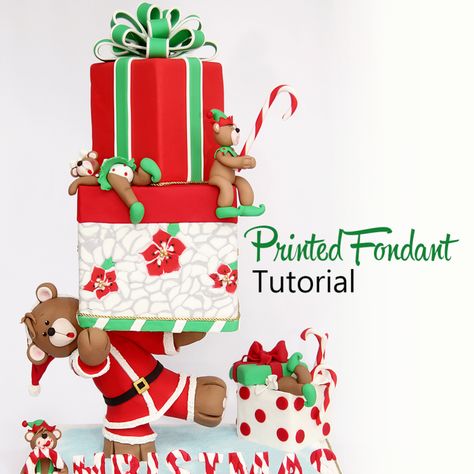 Fondant Recipes, Printed Cookies, Easy Fondant, Confectionary Art, Gingerbread Art, Christmas Tutorial, Fondant Creations, Fondant Techniques, Present Cake