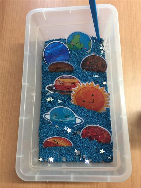 Planet Sensory Bin, Planets Sensory Bin, Solar System Reggio Emilia, Planet Sensory Activities, Solar System Sensory Bin, Space Activities For Toddlers, Space Sensory Bin, Feelings Activities Preschool, Space Sensory