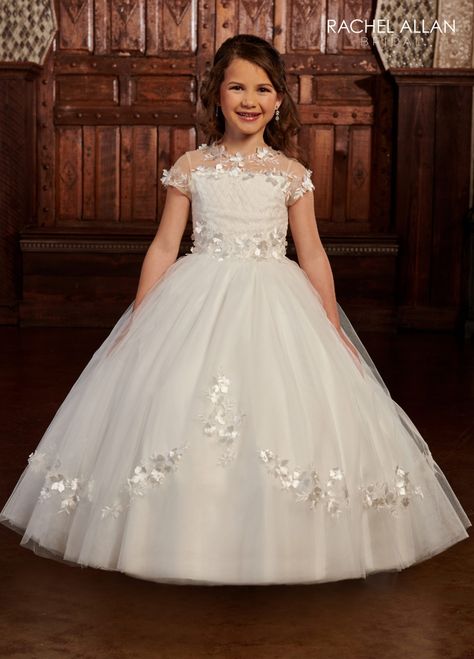 Flowergirl dresses, first communion dresses, girl fashion Short Sleeve Gown, Girls First Communion Dresses, Illusion Sleeves, Rachel Allan Prom Dresses, Holy Communion Dresses, Girls Ball Gown, Girls Attire, Ball Gowns Princess, Girls White Dress