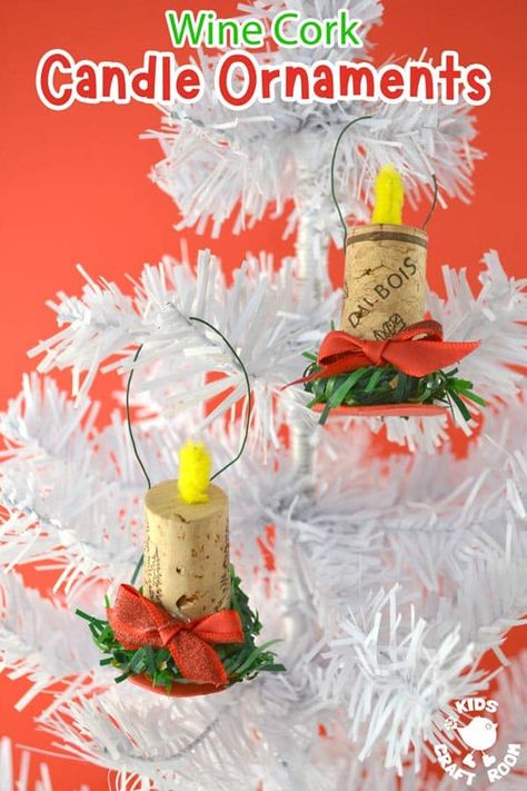 Make some cute little Wine Cork Candle Christmas Ornaments! These sweet little DIY candles look so adorable on the Christmas tree. #kidscraftroom #kidscrafts #christmascrafts #ornaments #DIYdecor Candle Ornaments For Kids, Wine Cork Candle, Cork Candle, Elf Christmas Card, Christmas Wreath Craft, Candle Ornament, Wine Cork Ornaments, Kids Craft Room, Snowman Christmas Ornaments