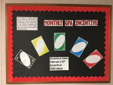 Uno bulletin board. GPA tracker to track the classrooms cumulative GPA.  High school. Middle school. Board game. Classroom theme. Gpa Bulletin Board, Uno Bulletin Board Ideas, Game Classroom Theme, Ra Bulletins, Ra Bulletin Boards, School Middle School, Data Tracking, Leader In Me, Team Effort