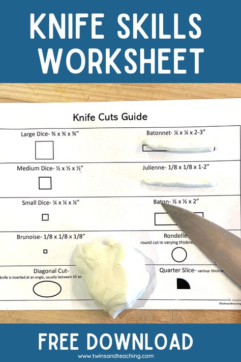 knife skills worksheet for facs and culinary arts Culinary Lessons, Basic Knife, Knife Skills, Culinary Classes, Knife Skill, Family And Consumer Science, Food Tech, Kitchen Skills, Cooking Classes For Kids