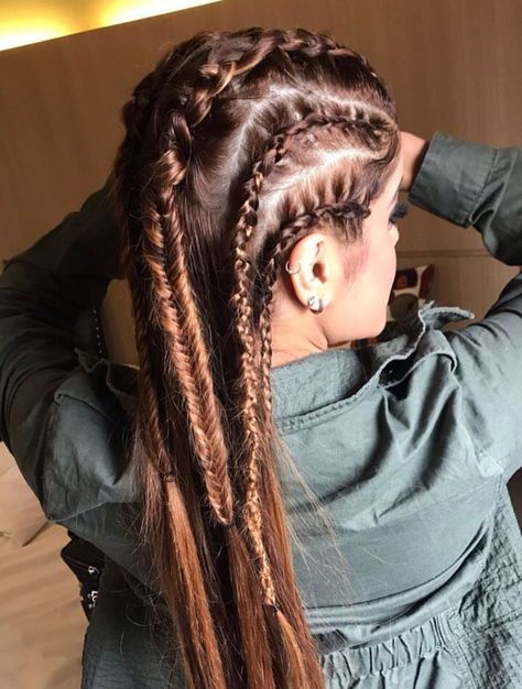 Multiple braided hair style #braidedhairstyles Multiple Braids, 2 Braids Hairstyles, Braids Pictures, Shaved Side Hairstyles, Dutch Braids, Afro Puff, Cool Braids, Athletic Hairstyles, Braid Hairstyles