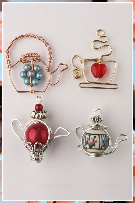 Looking for some brilliant jewelry craft ideas to unleash your creativity? Look no further! From stunning DIY necklaces to unique handmade bracelets, this collection has it all. Get inspired and create your own beautiful pieces with these easy-to-follow tutorials. Let your inner artist shine with these amazing jewelry craft ideas! Teapot Wire Wrap, Tea Pot Earrings, Diy Bead Projects Ideas, Wire Gnome, Diy Wire Jewelry Ideas, Charm Earrings Diy, Wire Teacup, Crafts Using Beads, Wire And Bead Crafts