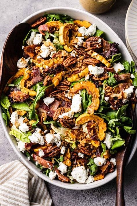 Delicata Squash Salad | So Much Food Salad With Delicata Squash, How To Roast Delicata Squash, Roasted Delicata Squash Recipe, Delicata Squash Salad, Delicata Squash Recipe, Shallot Vinaigrette, Roasted Delicata Squash, Roasted Shallots, So Much Food