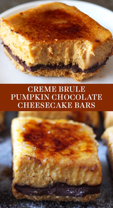 Pumpkin Chocolate Cheesecake, Creme Brulee Cheesecake Bars, Chocolate Cheesecake Bars, Fall Eats, Dessert Aux Fruits, Desserts Vegan, Desserts For A Crowd, Oreo Dessert, Pumpkin Flavor