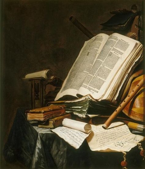 Jan Vermeulen [Dutch painter 17th Century]  Oil on wood The Fine Arts Museum of Nantes, France 17th Century Aesthetic, Dutch Painters, Grand Palais, Old Book, Museum Of Fine Arts, 17th Century, Artwork Painting, High Quality Art Prints, Musical Instruments