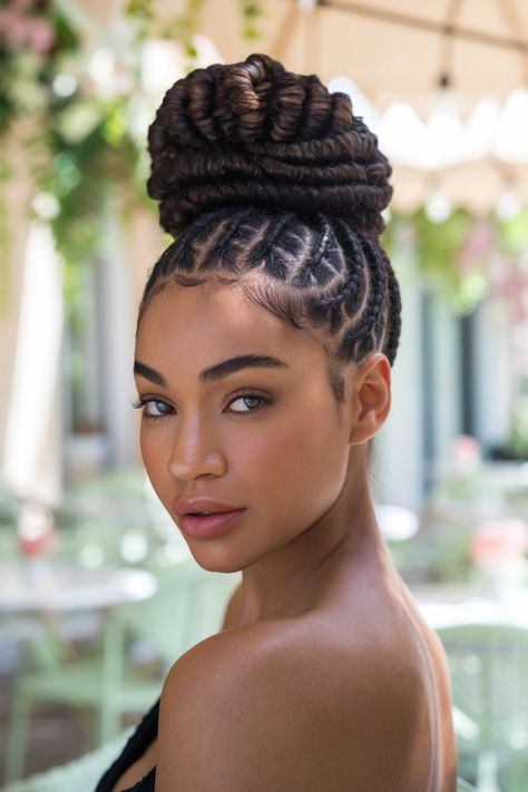 Discover the beauty of a stylish bun with our latest take on natural hairstyles for black women. This chic updo showcases the vibrant texture of 4c and 4b/4c curls, making it an ideal choice for those seeking an easy yet eye-catching look. Whether you’re heading to a casual outing or a special event, this cute hairstyle can be achieved in a quick twist or braid. Embrace your natural beauty with a bun that turns heads! #naturalhairstylesforblackwomen Braid Hairstyles For Black Women Updo, Classy Natural Hairstyles Black Women, Stylish Bun, 4c Curls, Chic Updo, Natural Hairstyles For Black Women, Wedding Bridesmaids Dresses Blue, Braids Styles, Cute Hairstyle