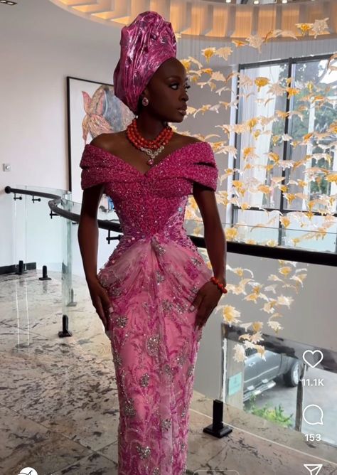 African Wedding Outfits For Ladies, African Traditional Wedding Dress Nigerian Bride, Nigerian Traditional Attire, Igbo Wedding Dress, Nigerian Traditional Dresses, Nigerian Wedding Dresses Traditional, Lace Styles For Wedding, Nigerian Dress Styles, Aso Ebi Lace Styles