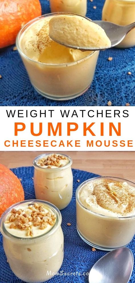 This super light and fluffy Pumpkin Cheesecake Mousse is a low carb, keto and sugar-free dessert that is packed with fall spices and pumpkin flavor. Fluffy Pumpkin Cheesecake, Pumpkin Cheesecake Mousse, Pumpkins Spice, Low Carb Pumpkin Cheesecake, Low Calorie Pumpkin, Weight Watchers Pumpkin, Pumpkin Protein, Keto Kitchen, Keto Baking