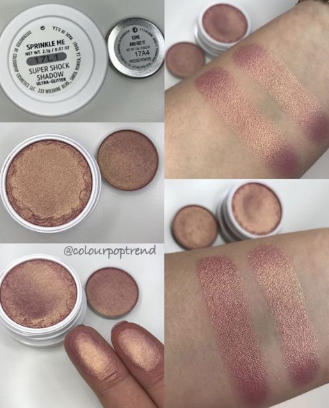 Colourpop super shock shadow in shade “ sprinkle me “ ultra glitter and colourpop pressed shadow in shade “ come and get it “ colourpoptrend swatch comparison Harry Potter Makeup Brushes, Eyeshadow Swatches, Make Up Tutorials, Spice Set, Cosmetics Products, Colourpop Cosmetics, Makeup Guide, Makeup Swatches, Makeup Obsession