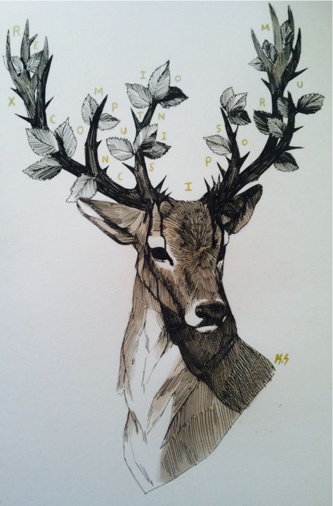 Rems' Hideout — 3y3: Memento Mori, Welder Wings Antler Illustration, Deer With Antlers, Deer Sketch, Deer Drawing, Western Artwork, Animal Illustration Art, Amazing Art Painting, Memento Mori, Art Inspiration Drawing