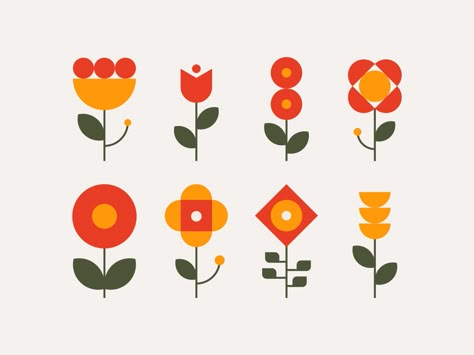 Flores by Mariano Lampacrescia | Dribbble | Dribbble Geometric Flowers Pattern, Illustrator Flowers Graphic Design, Geometric Flowers Illustration, Flowers Graphic Illustration, Geometric Flower Painting, Modern Flower Art Paintings, Flower Design Illustration, Geometric Flowers Design, Flower Geometric Illustration