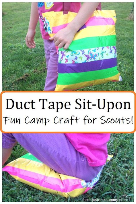 making a sit upon is a classic Scout craft, this duct tape sit upon is a colorful and fun camp craft Camping Craft, Brownie Scouts, American Heritage Girls, Girl Scout Camping, Girl Scout Daisy, Girl Scout Activities, Daisy Scouts, Girl Scout Juniors, Girl Scout Swap