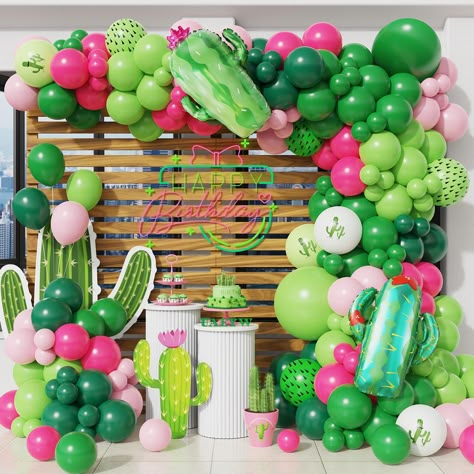 PRICES MAY VARY. PACKAGE INCLUDE: 30pcs dark green balloons,31pcs green balloons,31pcs fruit green balloons,20pcs pink balloons,20pcs hot pink balloons,8pcs cactus latex balloons,2pcs cactus foil balloons,1pcs balloon arch strip tape,1 roll of 100 dot glue. PREMIUM MATERIAL: Our cactus birthday party balloons are made of natural latex, non-toxic. All materials are of high quality and good safety. Please be careful not to overinflate the balloons,or they will be pop and burst easily. WIDELY APPLI Fiesta Balloon Arch, Tropisk Fest, Cactus Balloon, Cactus Party Decor, Mexican Party Decorations, Tropical Party Decorations, Mexican Birthday, Cactus Party, Fiesta Tropical