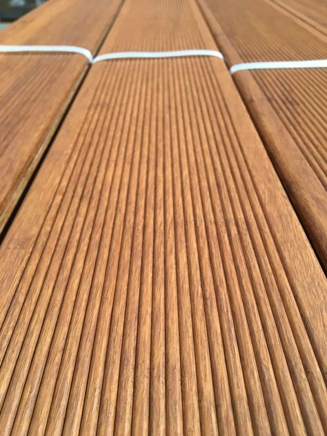 Strand woven bamboo decking MF121 medium carbonized, small wave surface grooved sides, easy installation by the clips T&G head, easily jointed together #bamboo #decking #flooring #carbonized #grooved #T&G Wooden Decking, Bamboo Decking, Bamboo Floor, Sides Easy, Bamboo Flooring, Flooring, Exterior, Wood