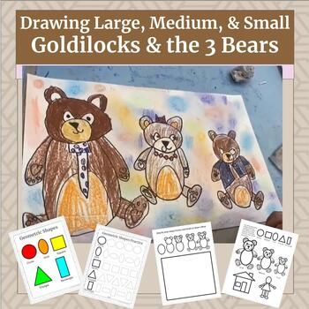 Drawing Large, Medium, & Small Goldilocks & the Three BearsDay 1 - Students will be introduced to or review basic Geometric Shapes of circles, ovals, triangles, squares, and rectangles. They will have a chance to practice drawing them with a Geometric tracing and drawing practice page in this lesson packet. Then they will use those basic shapes to draw a bear using lots of circles and oval and some triangles on a step by step page in this lesson packet.Day 2 - Students will have a read a Three Bears Drawing, Goldilocks And The Three Bears Craft, Shapes To Draw, Draw A Bear, Basic Geometric Shapes, Measurement Activities, Goldilocks And The Three Bears, The Three Bears, Practice Drawing