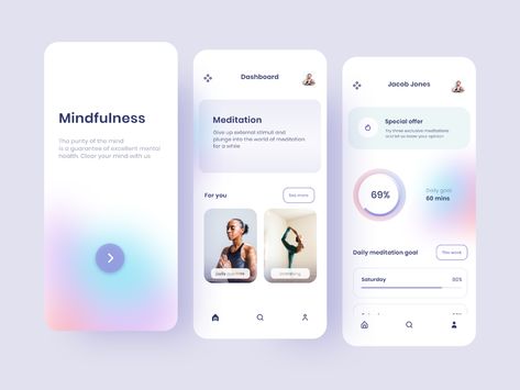 Experimenting here with meditation app design. Tell me what you think about it ;)For new projectsvicviktorova.design@gmail.comLinkedIn | Behance | Instagram Application Ui Design, Web And App Design, Health App Design, To Do App, Mindfulness App, Ui Ux 디자인, Medical App, Mobile App Design Inspiration, App Interface Design