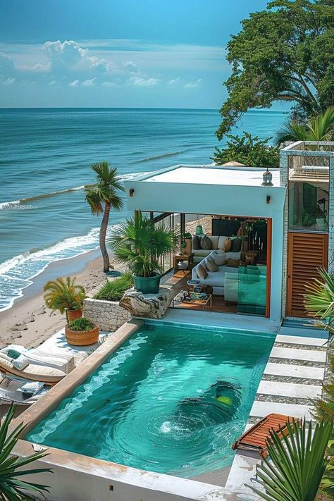 Water House, Dream Beach Houses, Dream Life House, Beach House Design, Beach Bungalows, Island Home, Beach Cottages, Beach House Decor, Pool House