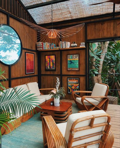 Wood and steel structure with tropical interior design. Tropical Interior Design, Tropical Interior, Wood And Steel, Design Aesthetics, Farm Stay, Boho Interior, Steel Structure, Future House, Thailand