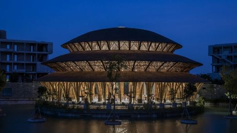 Natural Air Conditioner, Vtn Architects, Circular Buildings, Jungle House, Museum Hotel, Bamboo Structure, Bamboo Architecture, Artificial Lake, Restaurant Architecture