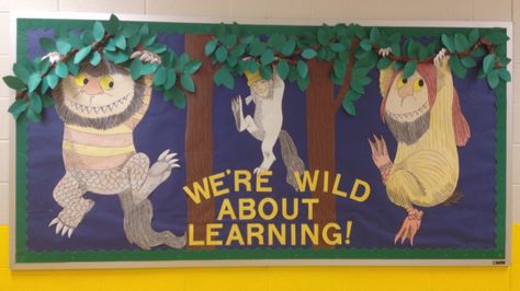 Where the Wild Things Are bulletin board Wild About Books Bulletin Board, Where The Wild Things Are Classroom Theme, Where The Wild Things Are Bulletin Board, Book Character Bulletin Boards, Learning Bulletin Board Ideas, Slp Crafts, Library Bulletin Board Ideas, Wild About Learning, Literacy Week