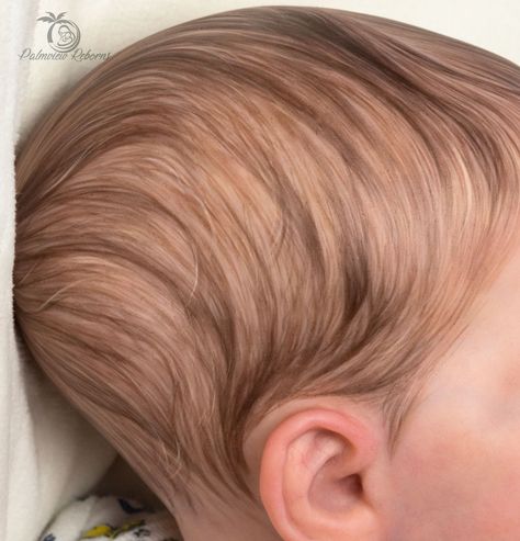 Painted by Palmview Reborns Custom Reborn Dolls, Baby Doll Hair, Bb Reborn, Under The Skin, Hair Patterns, Baby Painting, Doll Painting, Baby Kit, Lace Pink Dress