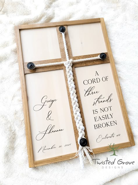 A Cord of Three Strands unity ceremony braided cord cross sign WITH White and Ivory cotton cords, non traditional unity ceremony ideas https://etsy.me/3a1EyWn #wedding #unityceremony #sandceremony #candleceremony #acordofthreestrands #christianwedding #religiouswedding Unity Ceremony Braid, Unity Ideas, Unity Ceremony Ideas, Wedding Vow Renewal Ceremony, Cross Sign, Wedding Ceremony Unity, Cross Wedding, Cord Of Three Strands, Decor Engagement