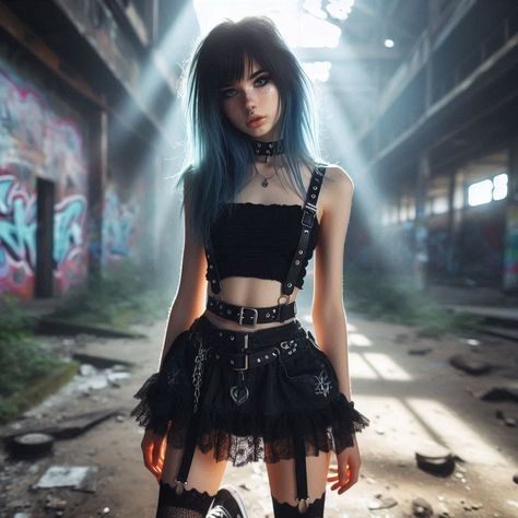 blue haire E Girl, Alternative Outfits, Blue