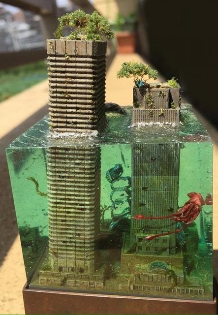 Super Punch: Flooded city diorama Well Art, Andermatt, Bawah Air, Epoxy Flooring, Miniature Crafts, 판타지 아트, Miniature Art, Resin Crafts, Resin Art