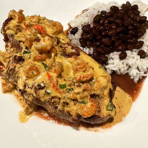 Louisiana’s Best Recipes-Cajun, Creole, and Southern | Ribeye topped with crawfish cream sauce Steak With Crawfish Sauce, Cajun Crawfish Cream Sauce, Crawfish Julie Sauce Recipe, Creole Cream Sauce Recipe, Cajun Creole Sauce, Crawfish Cream Sauce Recipe, Steak Cream Sauce, Crawfish Dishes, Steak Toppings