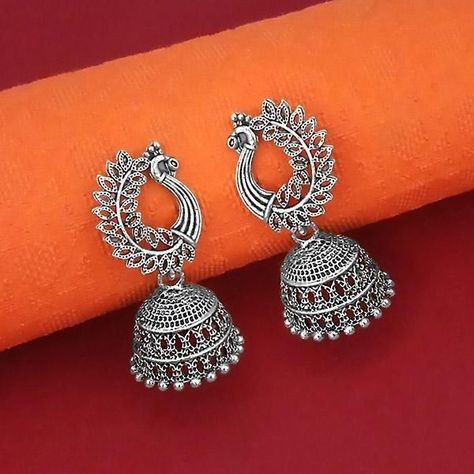 Oxide Earrings, Trendy Jhumkas, Black Metal Jewelry, Trendy Silver Jewelry, Oxidised Silver Jewelry, Silver Jewelry Accessories, Indian Jewelry Earrings, Indian Bridal Jewelry Sets, Antique Jewellery Designs